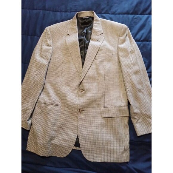 Jos A Bank Gold Brown Check Mens Sz 43R Silk Wool Blazer Sport Suit‎ Coat Jacket - Picture 1 of 5